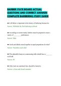 BARBER STATE BOARD ACTUAL&NewLine;QUESTIONS AND CORRECT ANSWERS&NewLine;COMPLETE BARBERING STUDY GUIDE