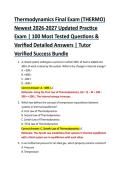 Thermodynamics Final Exam &lpar;THERMO&rpar;&NewLine;Newest 2026-2027 Updated Practice &NewLine;Exam &vert; 100 Most Tested Questions & &NewLine;Verified Detailed Answers &vert; Tutor &NewLine;Verified Success Bundle