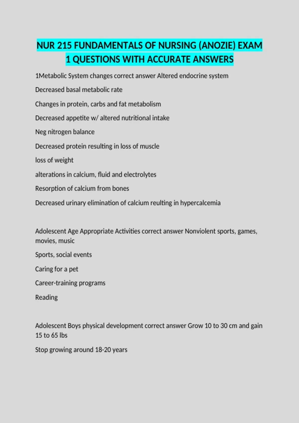 NUR 215 FUNDAMENTALS OF NURSING (ANOZIE) EXAM 1 QUESTIONS WITH ACCURATE ...