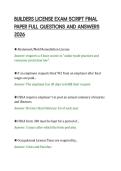 BUILDERS LICENSE EXAM SCRIPT FINAL&NewLine;PAPER FULL QUESTIONS AND ANSWERS&NewLine;2026&NewLine;