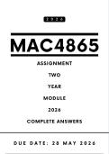 MAC4865 Assignment 2 Answers - Year Module  2026 &vert; Due Date 28 May  2026