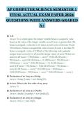 AP COMPUTER SCIENCE SEMESTER 1&NewLine;FINAL ACTUAL EXAM PAPER 2026&NewLine;QUESTIONS WITH ANSWERS GRADED&NewLine;A&plus;&NewLine;