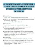 AP COMPUTER SCIENCE SEMESTER 1&NewLine;FINAL CERTIFICATION SCRIPT 2026&NewLine;QUESTIONS WITH SOLUTIONS&NewLine;GRADED A&plus;