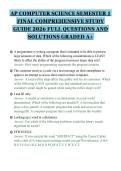 AP COMPUTER SCIENCE SEMESTER 1&NewLine;FINAL COMPREHENSIVE STUDY&NewLine;GUIDE 2026 FULL QUESTIONS AND&NewLine;SOLUTIONS GRADED A&plus;&NewLine;