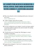 AP COMPUTER SCIENCE SEMESTER 1&NewLine;FINAL FINAL TEST 2026 QUESTIONS&NewLine;WITH CORRECT ANSWERS GRADED&NewLine;A&plus;