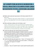 AP COMPUTER SCIENCE SEMESTER 1&NewLine;FINAL PRACTICE EXAMINATION 2026&NewLine;QUESTIONS WITH ANSWERS GRADED&NewLine;A&plus;&NewLine;