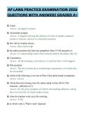 AP LANG PRACTICE EXAMINATION 2026&NewLine;QUESTIONS WITH ANSWERS GRADED A&plus;