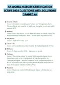 AP WORLD HISTORY CERTIFICATION&NewLine;SCRIPT 2026 QUESTIONS WITH SOLUTIONS&NewLine;GRADED A&plus;