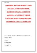 PARAMEDIC NATIONAL REGISTRY EXAM 2026 &ndash; LATEST NREMT TEST BANK WITH CORRECT ANSWERS & RATIONALES &vert; 300&plus; REAL QUESTIONS&NewLine;&NewLine;