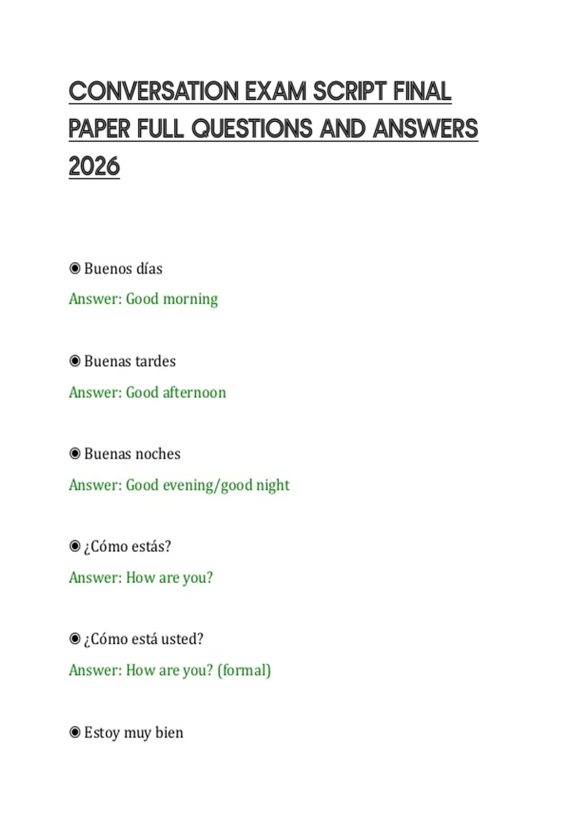 CONVERSATION EXAM SCRIPT FINAL PAPER FULL QUESTIONS AND ANSWERS 2026 ...