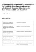 Oregon Pesticide Examination&colon; Ornamental and Turf Herbicide Exam Questions & Answers &vert; Latest Already Graded A&plus;   &vert;Questions with Correct Answers 2026 latest update&excl;&excl; 