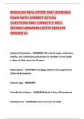 BERMUDA REAL ESTATE AND LICENSING &NewLine;EXAM WITH CORRECT ACTUAL &NewLine;QUESTIONS AND CORRECTLY WELL &NewLine;DEFINED ANSWERS LATEST ALREADY &NewLine;GRADED A&plus; 