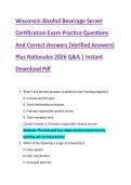Wisconsin Alcohol Beverage Server &NewLine;Certification Exam Practice Questions &NewLine;And Correct Answers &lpar;Verified Answers&rpar; &NewLine;Plus Rationales 2026 Q&A &vert; Instant &NewLine;Download Pdf 