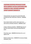 CUSTOMS CERTIFIED SPECIALIST EXAM &NewLine;WITH CORRECT ACTUAL QUESTIONS AND &NewLine;CORRECTLY WELL DEFINED ANSWERS &NewLine;LATEST ALREADY GRADED A&plus;