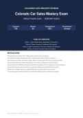 Colorado Car Sales Mastery Exam 2026&sol;2027 &vert; Complete Exam-Style Questions &vert; 100&percnt; Verified &ndash; Detailed Rationales &ndash; Pass Guaranteed &ndash; A&plus; Graded&NewLine;&NewLine;