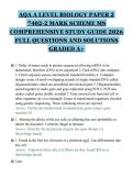 AQA A LEVEL BIOLOGY PAPER 2&NewLine;7402-2 MARK SCHEME MS&NewLine;COMPREHENSIVE STUDY GUIDE 2026&NewLine;FULL QUESTIONS AND SOLUTIONS&NewLine;GRADED A&plus;&NewLine;