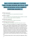AQA A LEVEL BIOLOGY PAPER 2&NewLine;7402-2 MARK SCHEME MS FINAL TEST&NewLine;2026 QUESTIONS WITH CORRECT&NewLine;ANSWERS GRADED A&plus;&NewLine;