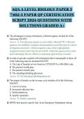 AQA A LEVEL BIOLOGY PAPER 3&NewLine;7402-3 PAPER QP CERTIFICATION&NewLine;SCRIPT 2026 QUESTIONS WITH&NewLine;SOLUTIONS GRADED A&plus;&NewLine;