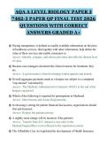 AQA A LEVEL BIOLOGY PAPER 3&NewLine;7402-3 PAPER QP FINAL TEST 2026&NewLine;QUESTIONS WITH CORRECT&NewLine;ANSWERS GRADED A&plus;&NewLine;