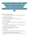 AQA A-LEVEL FRENCH 76522 PAPER 2&NewLine;WRITING MARK SCHEME JUNE&NewLine;ACTUAL EXAM PAPER 2026&NewLine;QUESTIONS WITH ANSWERS GRADED&NewLine;A&plus;&NewLine;