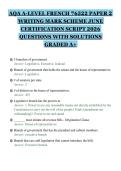 AQA A-LEVEL FRENCH 76522 PAPER 2&NewLine;WRITING MARK SCHEME JUNE&NewLine;CERTIFICATION SCRIPT 2026&NewLine;QUESTIONS WITH SOLUTIONS&NewLine;GRADED A&plus;