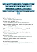 AQA A-LEVEL FRENCH 76522 PAPER 2&NewLine;WRITING MARK SCHEME JUNE&NewLine;PRACTICE EXAMINATION 2026&NewLine;QUESTIONS WITH ANSWERS GRADED&NewLine;A&plus;