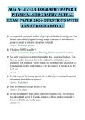 AQA A-LEVEL GEOGRAPHY PAPER 1&NewLine;PHYSICAL GEOGRAPHY ACTUAL&NewLine;EXAM PAPER 2026 QUESTIONS WITH&NewLine;ANSWERS GRADED A&plus;