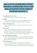 AQA A-LEVEL GEOGRAPHY PAPER 1&NewLine;PHYSICAL GEOGRAPHY FINAL TEST&NewLine;2026 QUESTIONS WITH CORRECT&NewLine;ANSWERS GRADED A&plus;&NewLine;