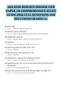 AQA GCSE BIOLOGY HIGHER TIER&NewLine;PAPER 1H COMPREHENSIVE STUDY&NewLine;GUIDE 2026 FULL QUESTIONS AND&NewLine;SOLUTIONS GRADED A&plus;&NewLine;