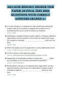 AQA GCSE BIOLOGY HIGHER TIER&NewLine;PAPER 1H FINAL TEST 2026&NewLine;QUESTIONS WITH CORRECT&NewLine;ANSWERS GRADED A&plus;&NewLine;
