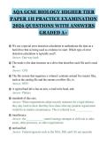 AQA GCSE BIOLOGY HIGHER TIER&NewLine;PAPER 1H PRACTICE EXAMINATION&NewLine;2026 QUESTIONS WITH ANSWERS&NewLine;GRADED A&plus;
