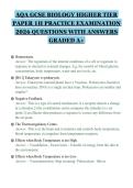 AQA GCSE BIOLOGY HIGHER TIER&NewLine;PAPER 1H PRACTICE EXAMINATION&NewLine;2026 QUESTIONS WITH ANSWERS&NewLine;GRADED A&plus;&NewLine;