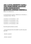 AQA A LEVEL CHEMISTRY PAPER 3&NewLine;7405 3 MARK SCHEME 2026 STUDY&NewLine;GUIDE COMPREHENSIVE&NewLine;QUESTIONS ANSWERS VERIFIED A&plus;