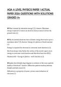 AQA A LEVEL PHYSICS PAPER 1 ACTUAL&NewLine;PAPER 2026 QUESTIONS WITH SOLUTIONS&NewLine;GRADED A&plus;
