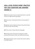 AQA A LEVEL PHYSICS PAPER 1 PRACTICE&NewLine;TEST 2026 QUESTIONS AND ANSWERS&NewLine;GRADED A&plus;