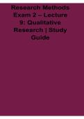 Research Methods Exam 2 Lecture 9 Qualitative Research Study Guide 2026 Updated Exam Review Material