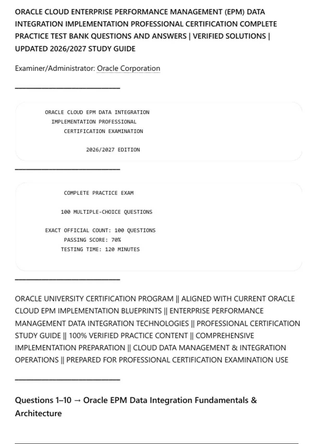 ORACLE CLOUD ENTERPRISE PERFORMANCE MANAGEMENT (EPM) DATA INTEGRATION ...