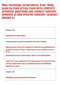 Mass Psychology Jurisprudence Exam Study &NewLine;Guide OA EXAM ACTUAL EXAM WITH COMPLETE &NewLine;APPROVED QUESTIONS AND CORRECT VERIFIED &NewLine;ANSWERS &lpar;A NEW UPDATED VERSION&rpar; &vert;ALREADY &NewLine;GRADED A&plus;