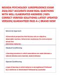 NEVADA PSYCHOLOGY JURISPRUDENCE EXAM &NewLine;2026&sol;2027 ACCURATE EXAM REAL QUESTIONS &NewLine;WITH WELL ELABORATED ANSWERS &lpar;100&percnt; &NewLine;CORRECT VERIFIED SOLUTIONS&rpar; LATEST UPDATED &NewLine;VERSION&vert; GUARANTEED PASS A&plus;&vert; BRAND NEW&excl; 