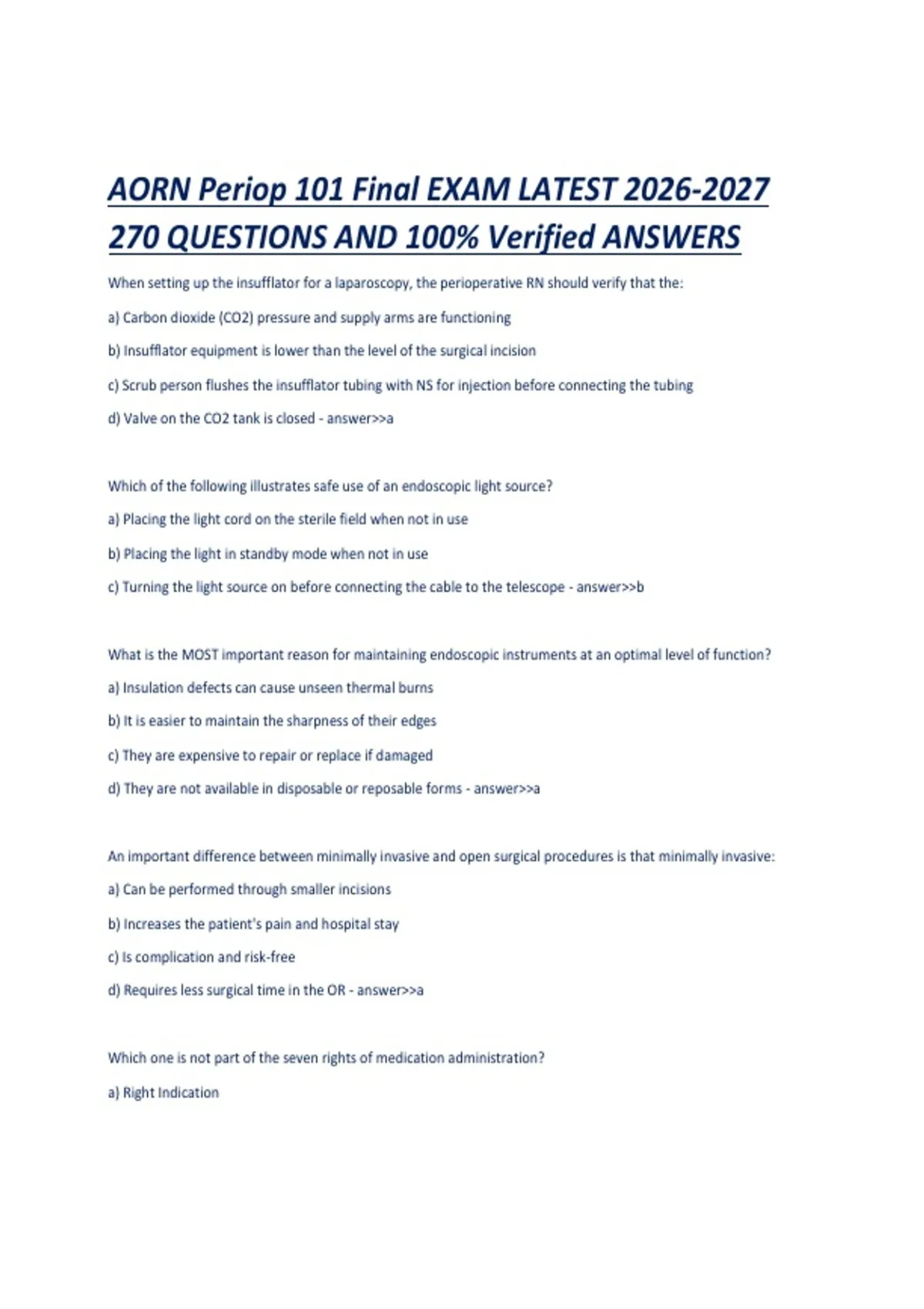 AORN Periop 101 Final EXAM LATEST QUESTIONS AND 100- Verified ANSWERS ...