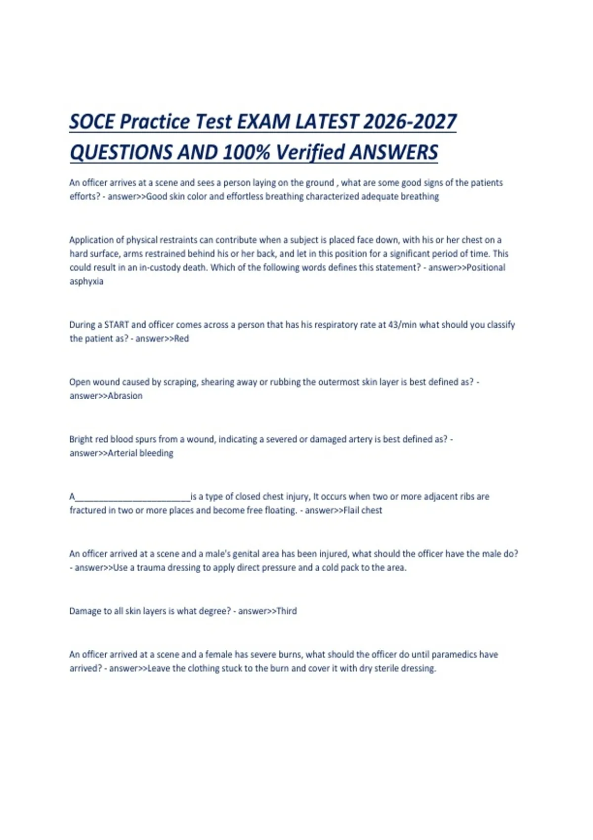 Soce Questions SOCE Practice Test EXAM LATEST QUESTIONS AND 100- Verified ANSWERS ...