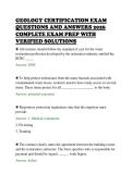GEOLOGY CERTIFICATION EXAM&NewLine;QUESTIONS AND ANSWERS 2026&NewLine;COMPLETE EXAM PREP WITH&NewLine;VERIFIED SOLUTIONS&NewLine;