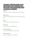 GEOLOGY CERTIFICATION EXAM&NewLine;QUESTIONS AND ANSWERS 2026&NewLine;PRACTICE TEST QUESTIONS WITH&NewLine;ACCURATE ANSWERS&NewLine;