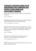 GEOLOGY CERTIFICATION EXAM&NewLine;QUESTIONS AND ANSWERS 2026&NewLine;STUDY GUIDE COMPLETE&NewLine;SOLUTIONS VERIFIED&NewLine;