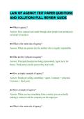 LAW OF AGENCY TEST PAPER QUESTIONS&NewLine;AND SOLUTIONS FULL REVIEW GUIDE&NewLine;