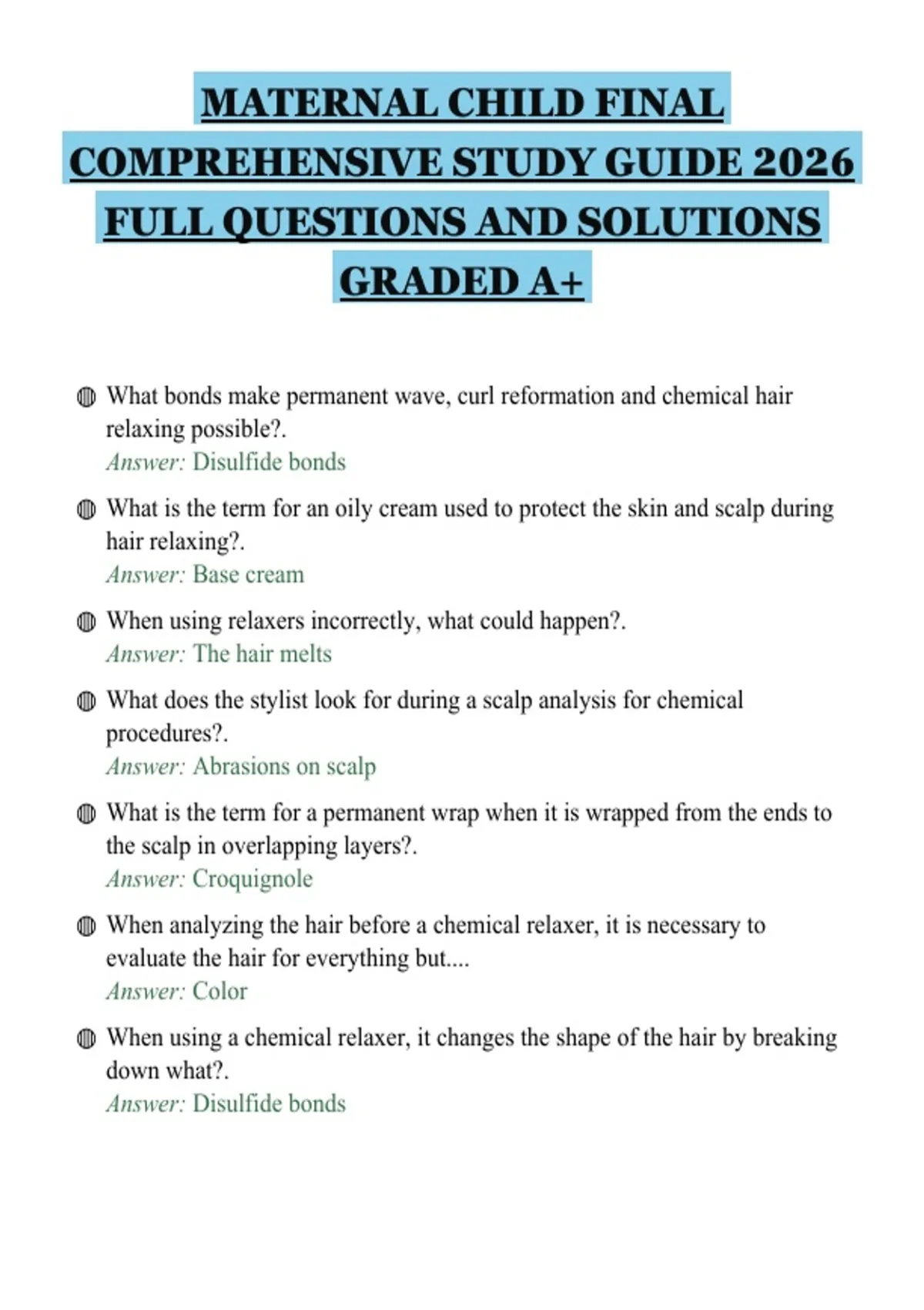 MATERNAL CHILD FINAL COMPREHENSIVE STUDY GUIDE 2026 FULL QUESTIONS AND ...