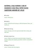 MATERNAL CHILD NURSING CARE BY&NewLine;SHANNON E 2026 FINAL PAPER SOLVED&NewLine;QUESTIONS ANSWER KEY APLUS&NewLine;