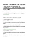 MATERNAL CHILD NURSING CARE CHAPTERS 1&NewLine;TO 33 ACTUAL TEST 2026 VERIFIED&NewLine;QUESTIONS AND ANSWERS COMPREHENSIVE&NewLine;STUDY GUIDE&NewLine;