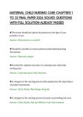 MATERNAL CHILD NURSING CARE CHAPTERS 1&NewLine;TO 33 FINAL PAPER 2026 SOLVED QUESTIONS&NewLine;WITH FULL SOLUTION ALREADY PASSED&NewLine;