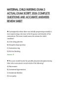 MATERNAL CHILD NURSING EXAM 3&NewLine;ACTUAL EXAM SCRIPT 2026 COMPLETE&NewLine;QUESTIONS AND ACCURATE ANSWERS&NewLine;REVIEW SHEET&NewLine;